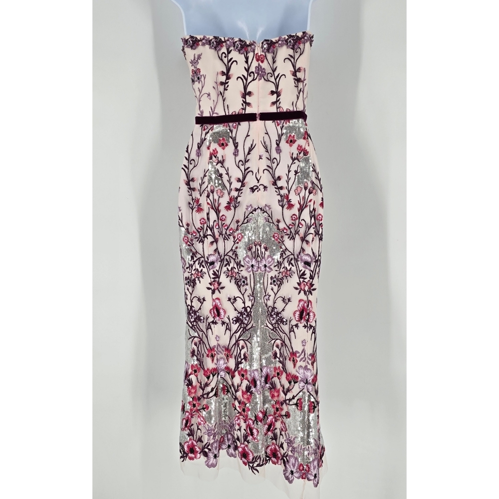 Marchesa Notte Floral Embellished Strapless Midi Dress Cocktail Wedding Size 2 - Picture 13 of 13